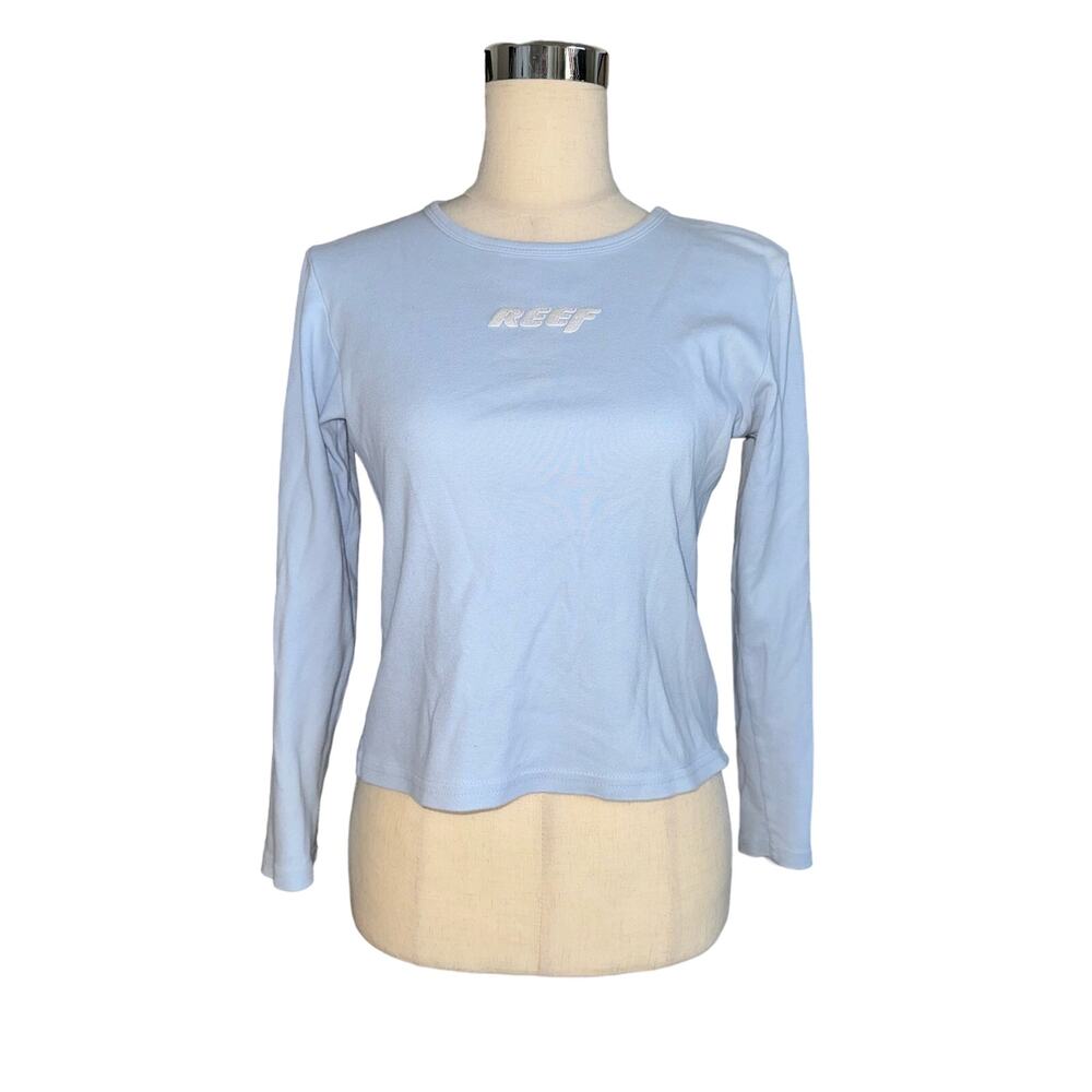 Reef Surf Apparel Womens Winter Weather Baby Blue Long Sleeve Full T-Shirt Y2K L